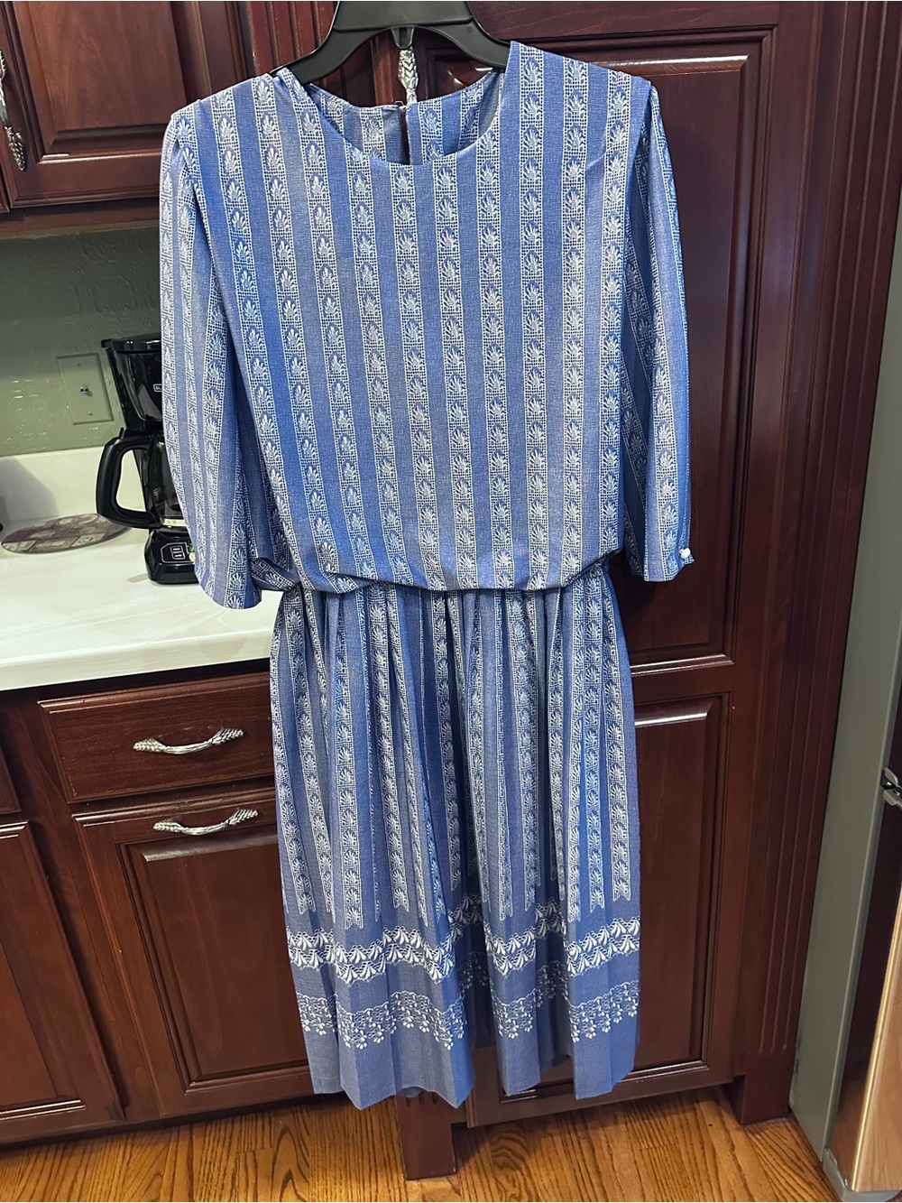 Final markdown! Vintage MCS Blue Patterned Midi Dress - Classic Feminine Style